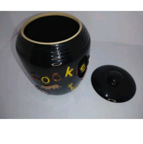 Antiques Earthenware Cookies Jar Brown Cold Paint Accents Colorful Animals - Picture 2 of 4